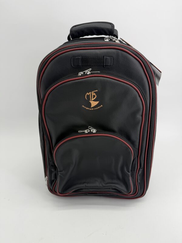 MB Backpack with room for Horn black Leather with wine red trim
