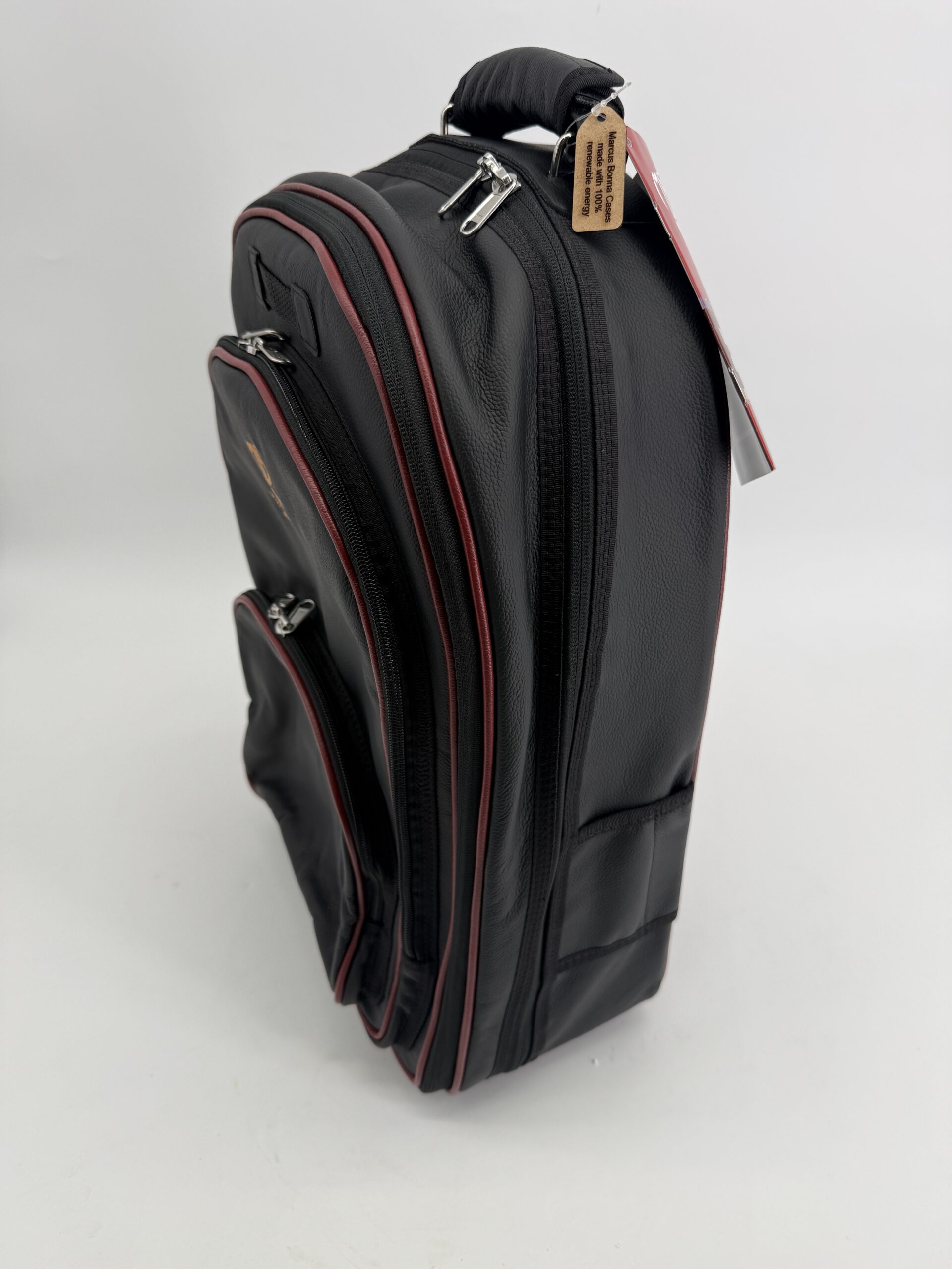 MB Backpack with room for Horn black Leather with wine red trim - Image 2