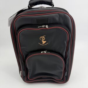 MB Square Backpack with room for Horn black Leather with wine red trim