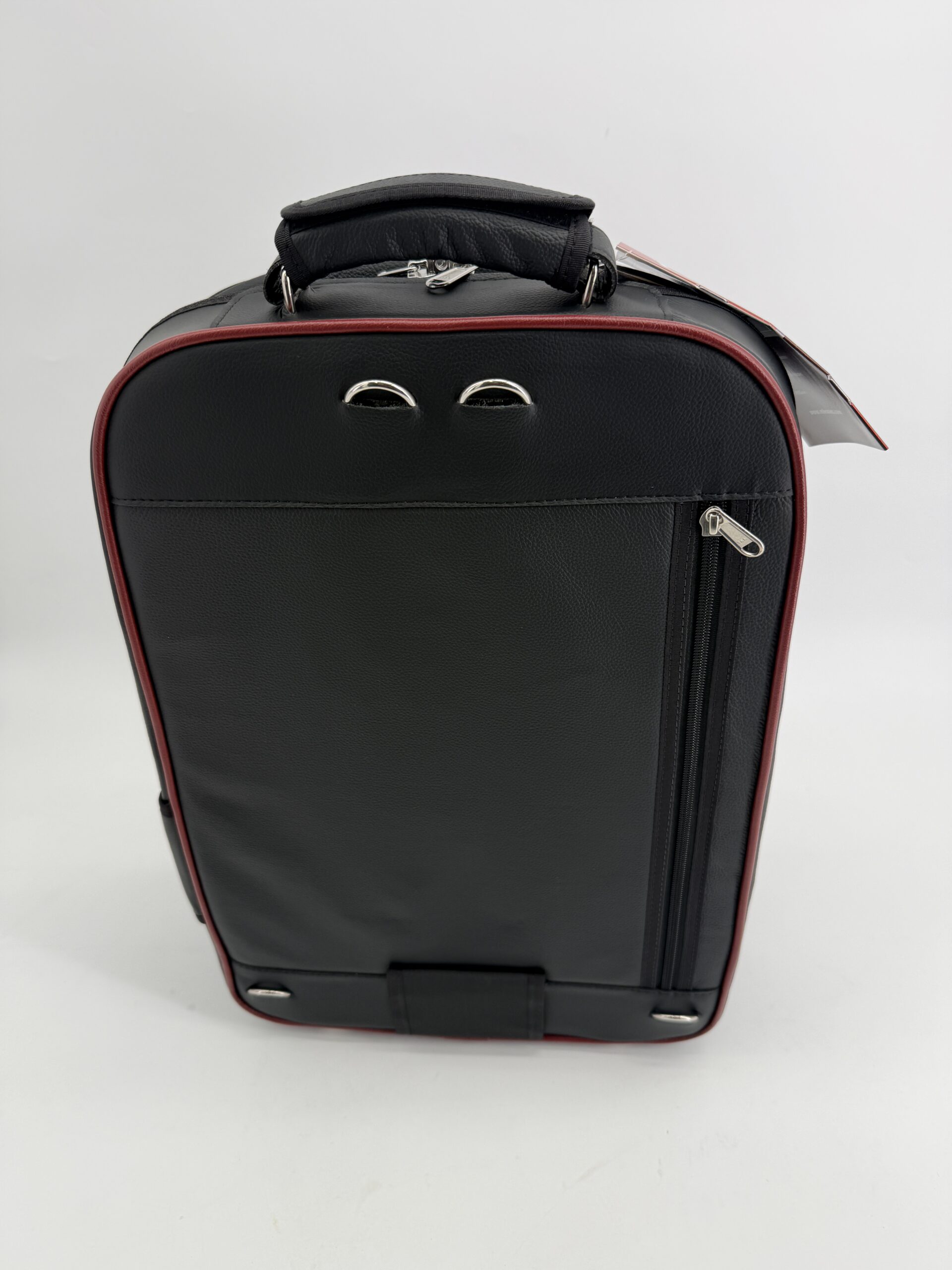 MB Square Backpack with room for Horn black Leather with wine red trim - Image 3